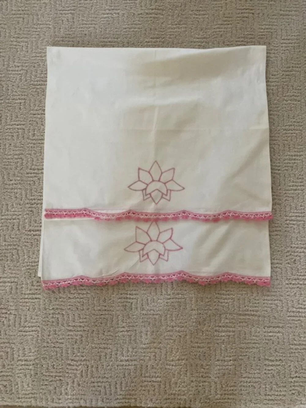 Set of 2 Vintage Embroidered Cotton Pillow Case Covers